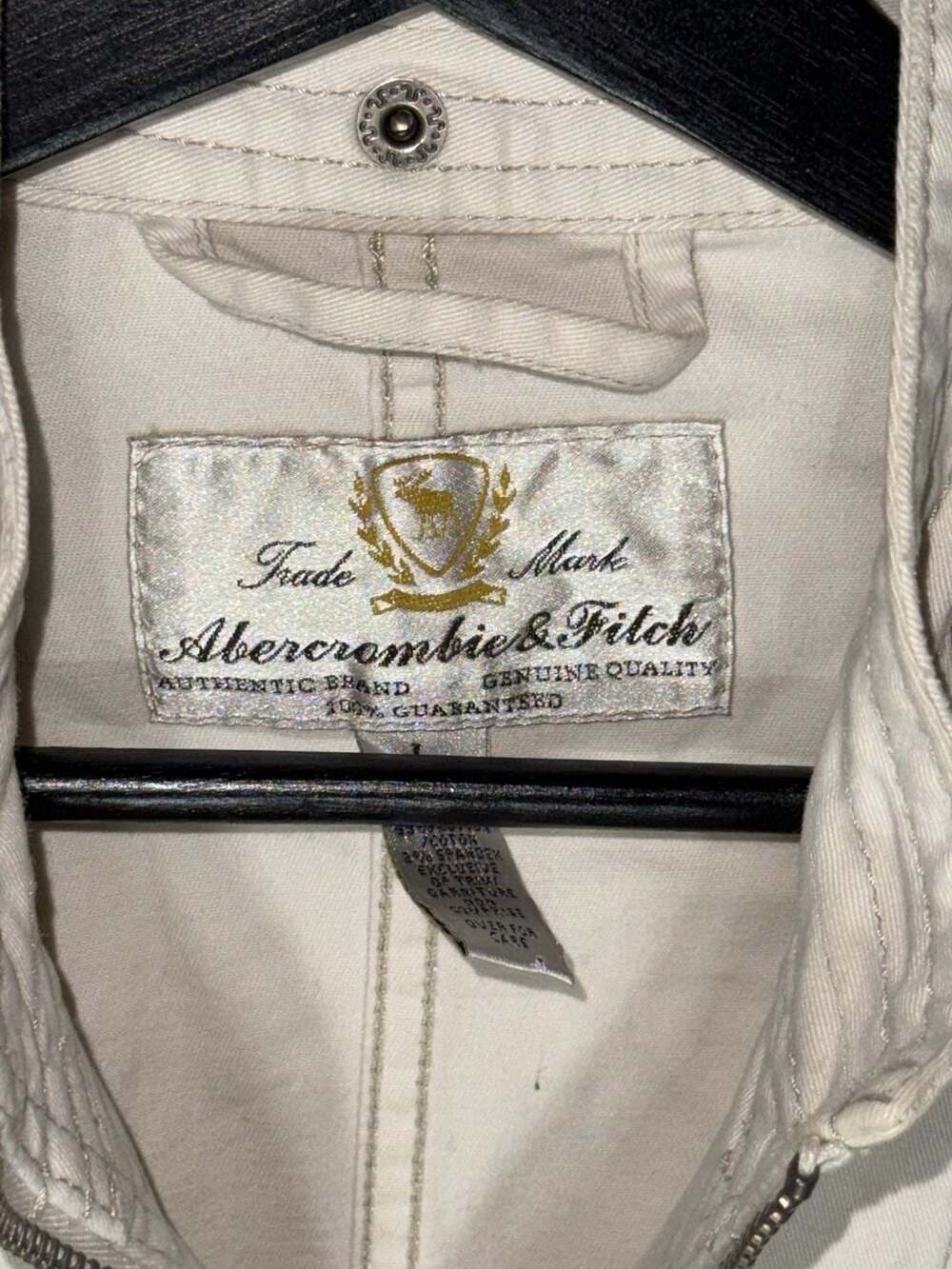 Abercrombie & Fitch Vintage White Cotton Moto Utility Jacket Size L - Picture 3 of 7